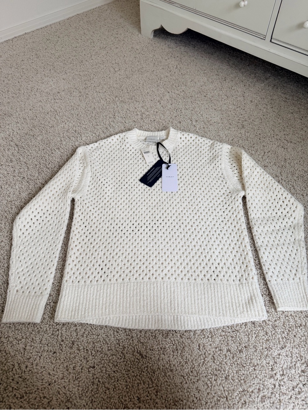 Varley women’s Open-Knit Crewneck Sweater in Cream NWT